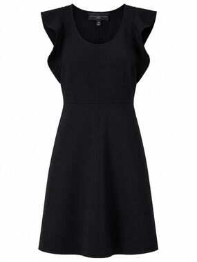 Victoria Beckham Black Ruffle-Sleeve Fit-and-Flare Dress